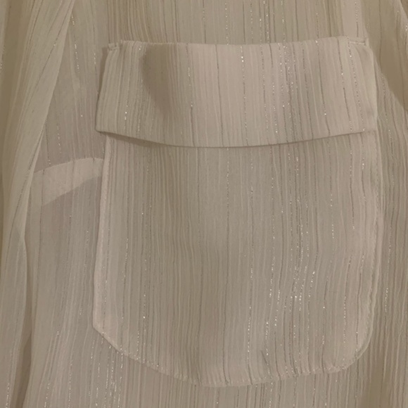 New York & Company Cream Sheer PinStripe Top Small - Picture 4 of 7